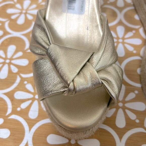 NWT Cole Haan Cloudfeel Hampton ankle tie espadrille wedge sandal in Gold - Picture 6 of 13